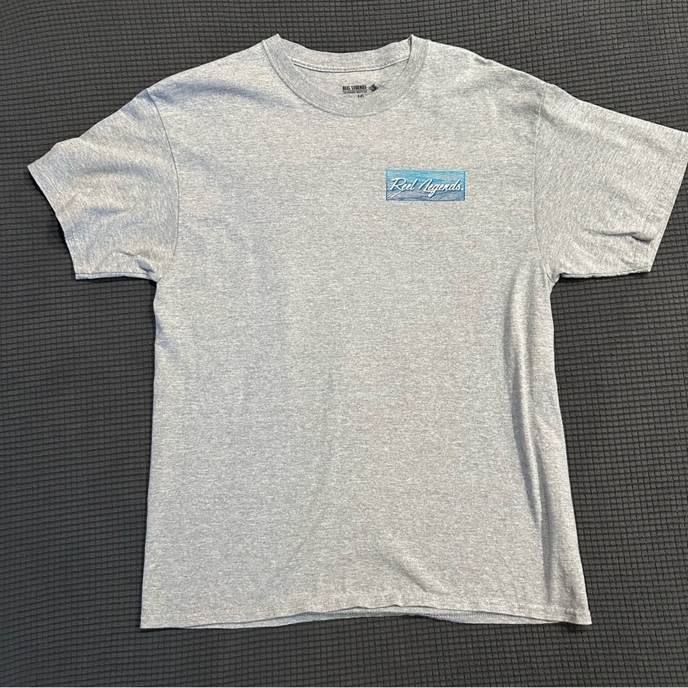 LIMITED TIME $4 ITEM!! Reel Legends Heather Gray Tee with American Flag Fish